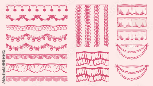 Collection of hand drawn lace borders and decorative trim designs