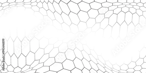 Fishing or soccer net. Repeated hexagon pattern. Black wired mesh texture isolated on white background. Metallic or fabric fence, cage or lattice structure. Vector graphic Illustration.