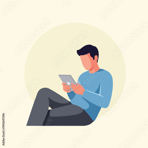Illustration of a person using a tablet while sitting down