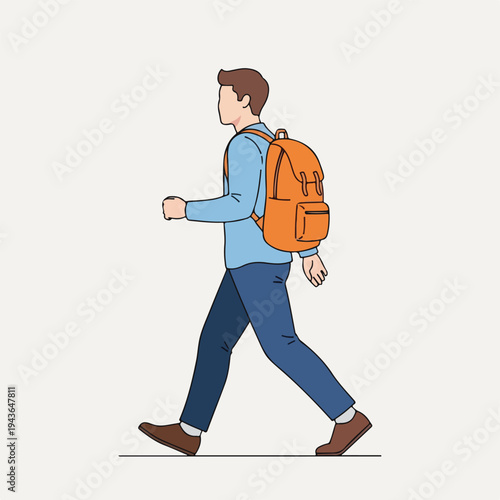 Illustration of person walking with a backpack on white background