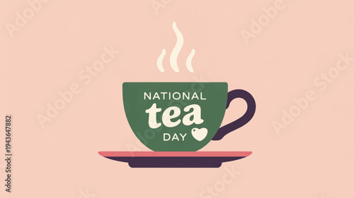 Steaming green tea cup on saucer national tea day warm beverage cozy atmosphere morning drink