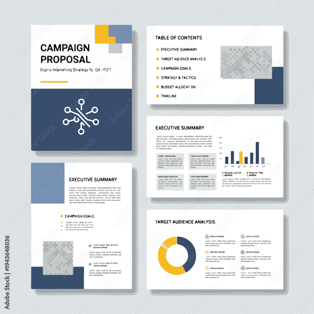 Fototapeta premium Layout with marketing proposal, graphics, and charts