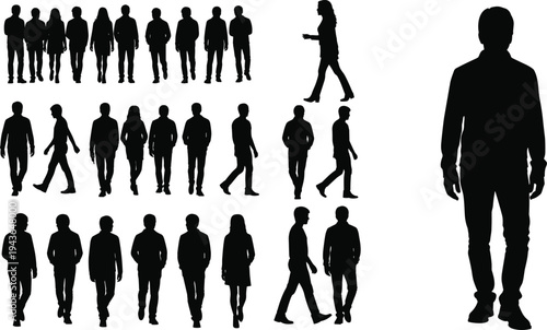 Large collection of professional business people silhouettes standing in formal suits for corporate team leadership management recruitment successful career and office staff concept.