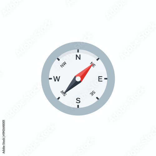 A flat illustration of a compass showing North, South, East, West, and intermediate directions