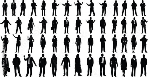 Large collection of business people silhouettes standing together in formal suits for corporate team leadership management recruitment and successful professional office staff career concept.