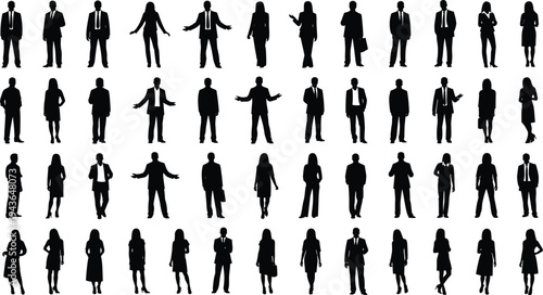Large collection of business people silhouettes group standing in formal suits for corporate team leadership recruitment successful career and professional office staff concept.