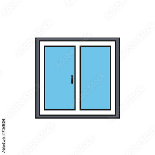 Minimalist illustration of a closed double-pane window with light blue glass