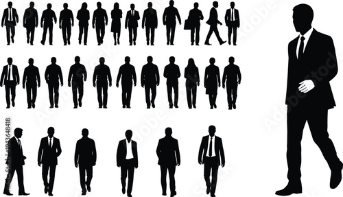 Mega collection of professional business people silhouettes in formal suits including walking figures presentation poses and diverse avatar profile icons isolated on white background vector