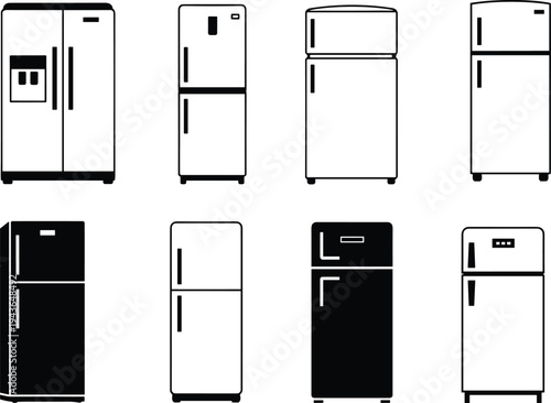 Refrigerator and fridge silhouette collection with modern double door and single door kitchen appliances isolated vector illustration set