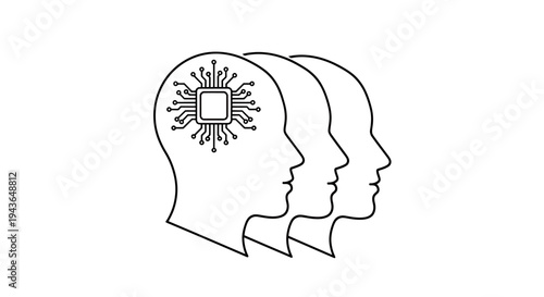 Three Profile Heads Symbolizing Collective Thought, Mental Awareness, and Shared Mindset.