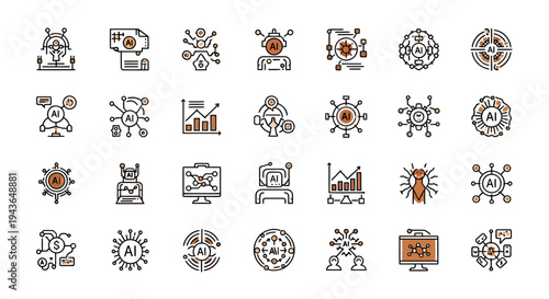 Collection of circular gear icons and decorative emblems for graphic design projects and branding.