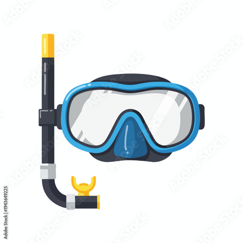 Blue and grey scuba mask with yellow snorkel attachment