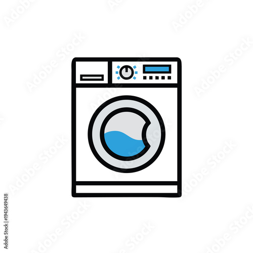 Front-loading washing machine with blue water visible through the round door