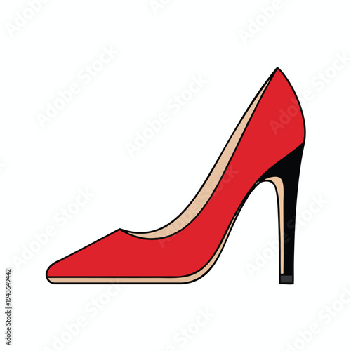 A bright red stiletto heel shoe with a pointed toe and black heel