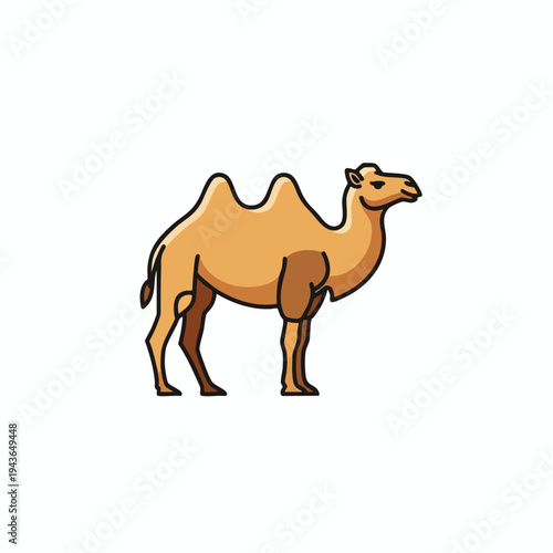 Cartoon double-humped camel standing with a brown and tan body