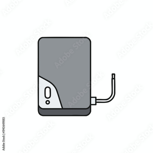 A simple grey rectangular device with a bent tube attached to its side