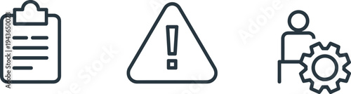 Business project risk management and task optimization vector icon set for corporate workflow, priority alert, and administrative process