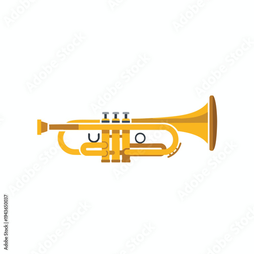 A simplified, two-dimensional depiction of a golden trumpet with brown accents, set against a white background