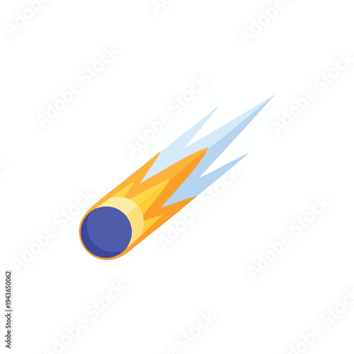 Blue sphere with orange and blue fiery trail blazing across white background