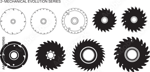Variety of circular saw blades in different stages and types