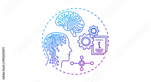 Abstract illustration of a brain with gears and digital connections symbolizing science and innovation.
