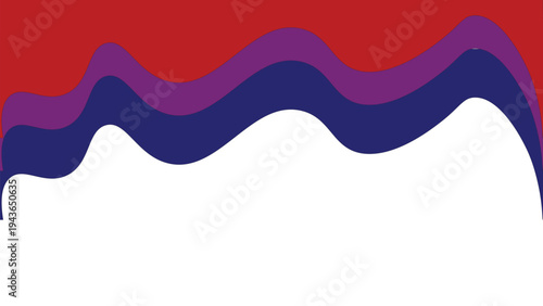 Abstract digital art vector with layered red purple blue wavy bands, white background, surreal flowing curves, and rhythmic design