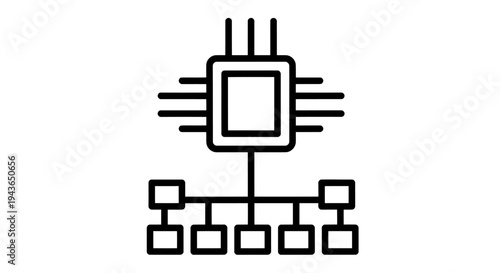 Abstract schematic of a digital processor and network diagram illustration.