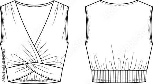 Technical Outline Drawing of a Fleece Pullover Jacket with Half Zip Front and Back View for Fashion Design and Mockup
