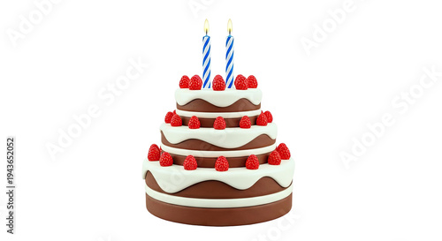 Three-Tier Chocolate Cake with Raspberries and Candles