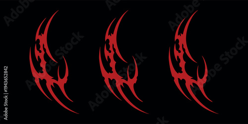 hand drawn tribal ornament vector edgy designs with abstract and symmetrical, cyber sigilism elements, gothic y2k sharp spikes. good for tattoos, metal band art