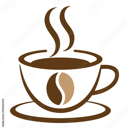 A stylish illustration of a steaming cup of coffee on a saucer
