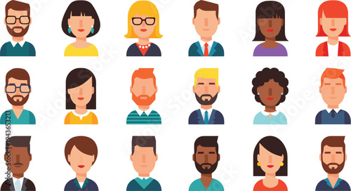 Diverse people avatars collection with different hairstyles, skin tones and professions, flat cartoon user profile characters vector illustration set