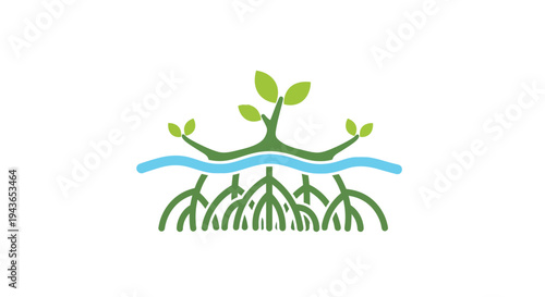 Green plant growing over water surface.