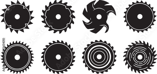 Collection of circular saw blades on white background