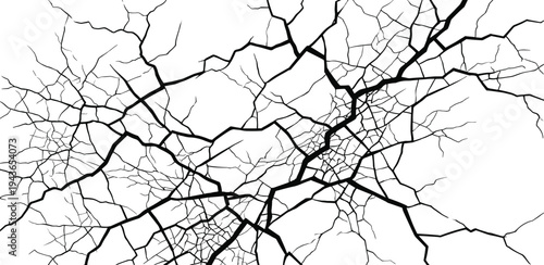Abstract image of white background with abstract black crack pattern resembling a web or lightning strike
