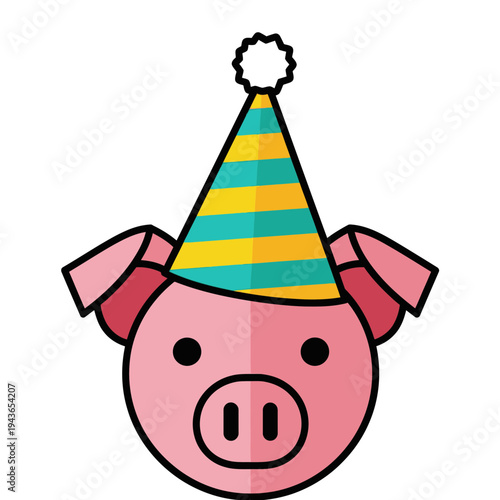 Celebration Piggy Wearing a Party Hat Icon