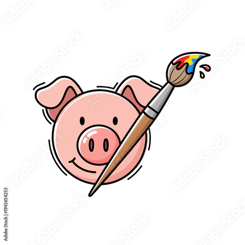 Creative Pig with Paintbrush - Artistic Swine Illustration