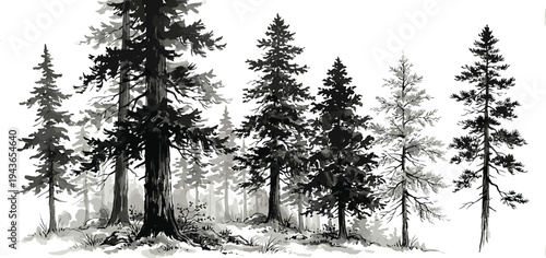 Abstract swirling ink illustration of a mystical tree with branches reaching outwards into cosmic patterns, creating a sense of ethereal movement and organic flow, black and white art