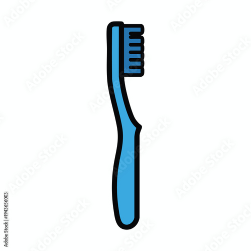 A simple blue toothbrush with a black outline, shown vertically