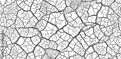 Monochromatic seamless pattern of abstract cracked surface texture, depicting drought-like ground or aged paint, perfect for versatile background designs and digital art projects