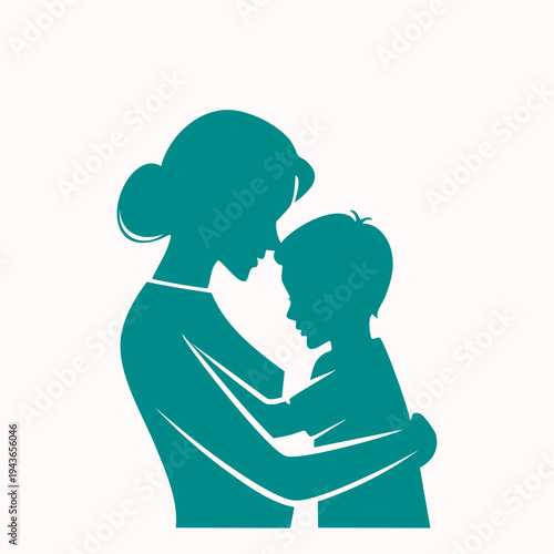 A woman tenderly hugs and kisses a young boy on the cheek.