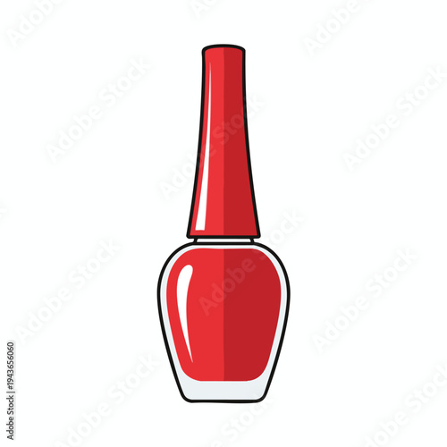 A minimalist illustration of a red nail polish bottle with a white background