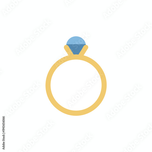Simple golden ring with a faceted blue gem on a white background