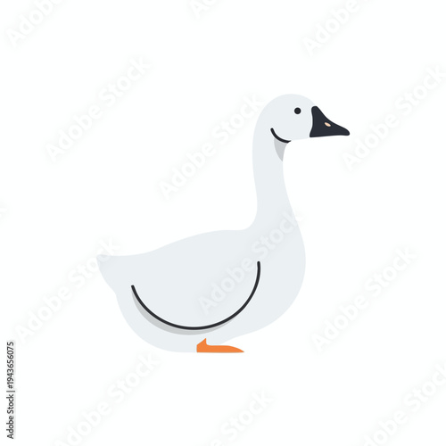Simple white goose cartoon with black beak and orange feet