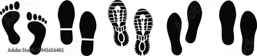 Shoe Print and Footprint Icons Set. Vector