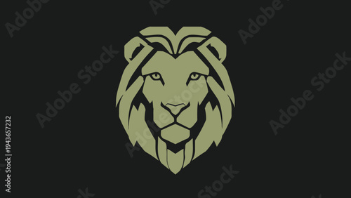 Stylized Lion Head Emblem with Bold Lines and Dark Background.