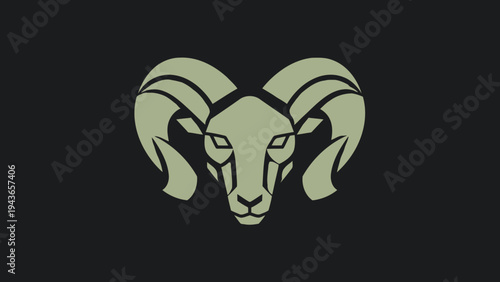 Stylized Ram Head Graphic Design with Curved Horns.