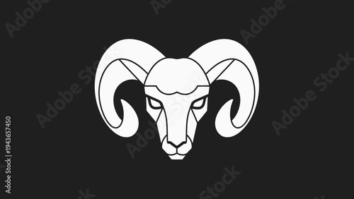 Stylized Ram Head Graphic Design with Large Curved Horns.