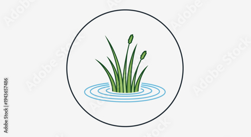 A serene illustration of cattails in water.