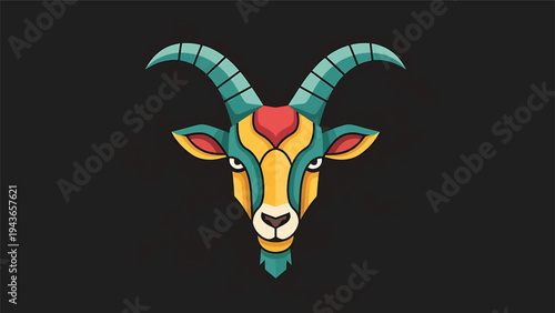 Stylized Goat Head Zodiac Symbol Capricorn Illustration.